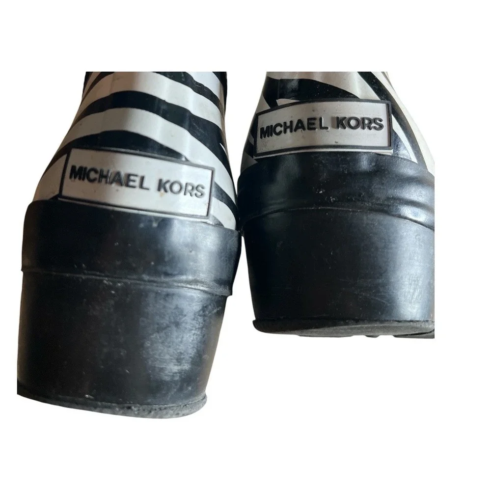 Michael Kors Zebra Print Rain Boots Women's Size 7.5 Black White Knee High